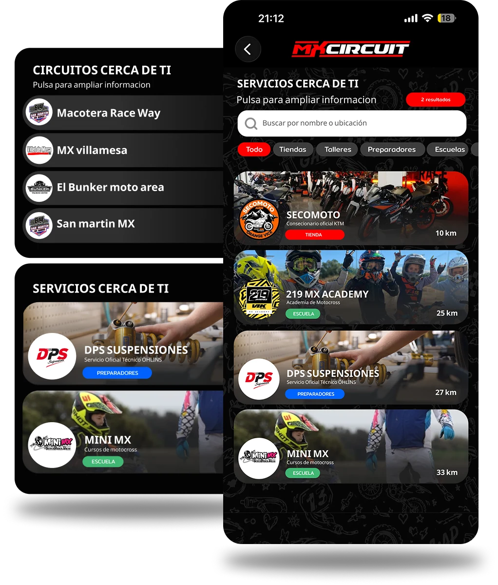 Servicios y circuitos cercanos en la app MXCircuit